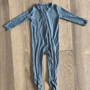 Hapiu Dusty Blue Footed One Piece with Long Sleeves and Zipper